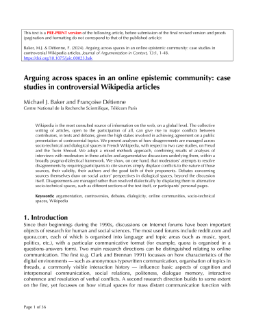 Lire la suite à propos de l’article Arguing across spaces in an online epistemic community: case studies in controversial Wikipedia articles.