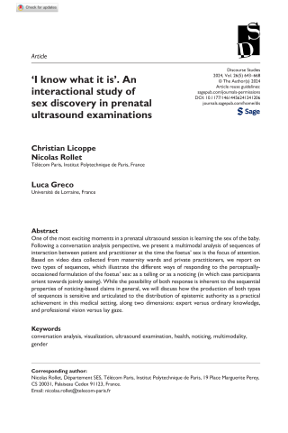 Lire la suite à propos de l’article ‘I know what it is’. An interactional study of sex discovery in prenatal ultrasound examinations