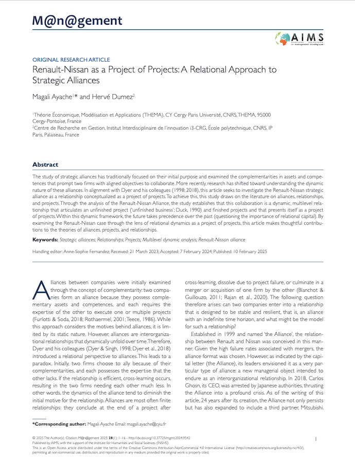 Lire la suite à propos de l’article Renault-Nissan as a project of projects